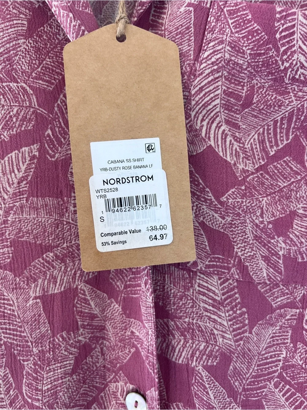 Faherty Women's Mauve Short-Sleeve Button Front Tropical Shirt Size Small